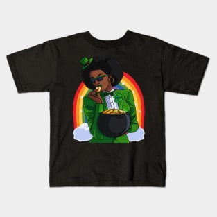 African American Leprechaun St. Patricks Day Kids T-Shirt